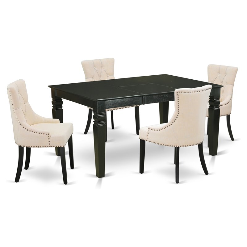 East West Furniture Weston 5-piece Wood Dining Set in Black/Light Beige