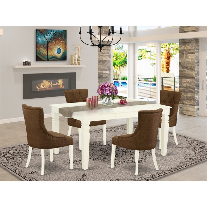 East West Furniture Weston 5-piece Wood Dining Set in Linen White/Dark Coffee