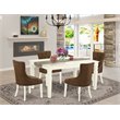 East West Furniture Weston 5-piece Wood Dining Set in Linen White/Dark Coffee