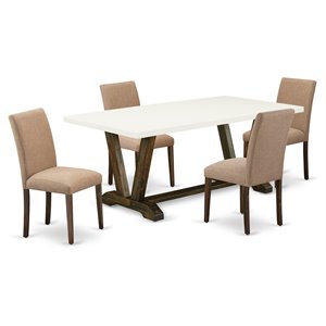 East West Furniture V-Style 5-piece Wood Dinette Table Set in Jacobean Brown