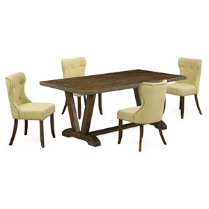 East West Furniture V-Style 5-piece Wood Dinette Room Set in Jacobean Brown