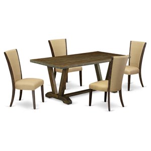 East West Furniture V-Style 5-piece Wood Dinette Table and Chairs in Brown