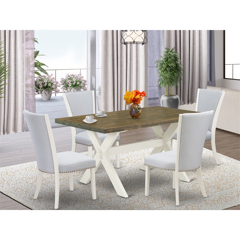East West Furniture X-Style 5-piece Wood Dining Set in Linen White/Gray