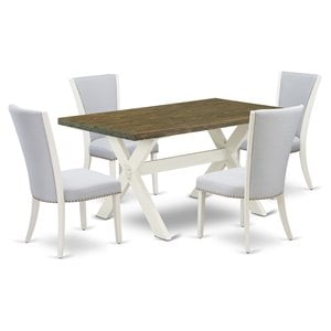 East West Furniture X-Style 5-piece Wood Dining Set in Linen White/Gray