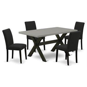 East West Furniture X-Style 5-piece Wood Kitchen Table Set in Black