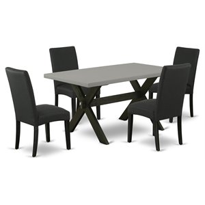 East West Furniture X-Style 5-piece Wood Dining Set in Cement/Black