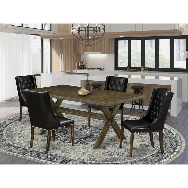 East West Furniture X-Style 5-piece Wood Dining Table and Chairs in Brown