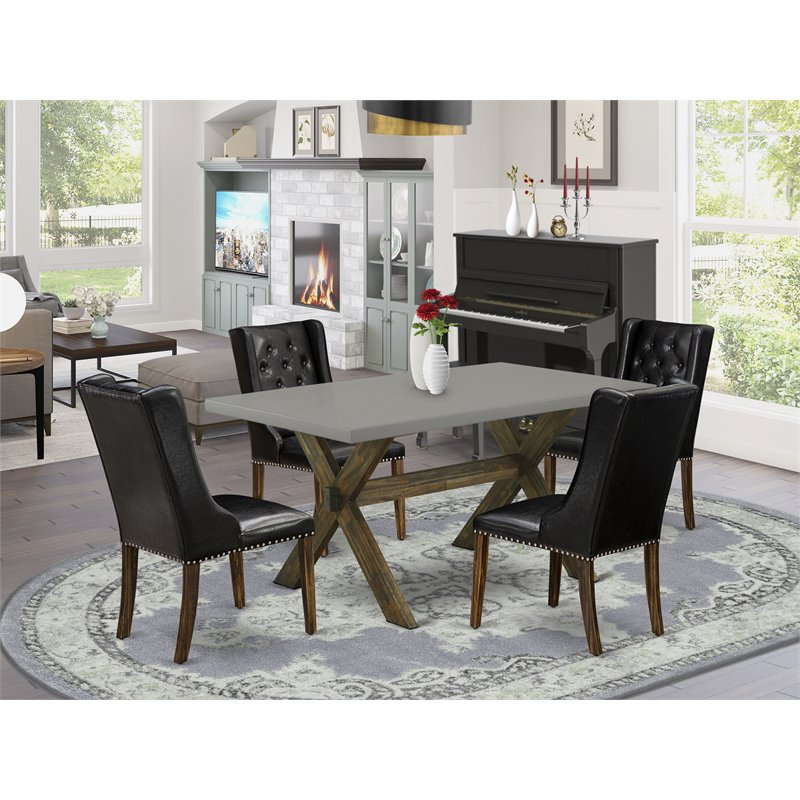 East West Furniture X-Style 5-piece Wood Kitchen Table Set in Jacobean Brown