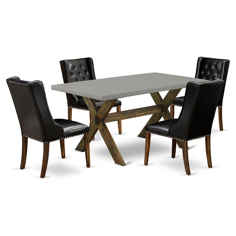 East West Furniture X-Style 5-piece Wood Kitchen Table Set in Jacobean Brown