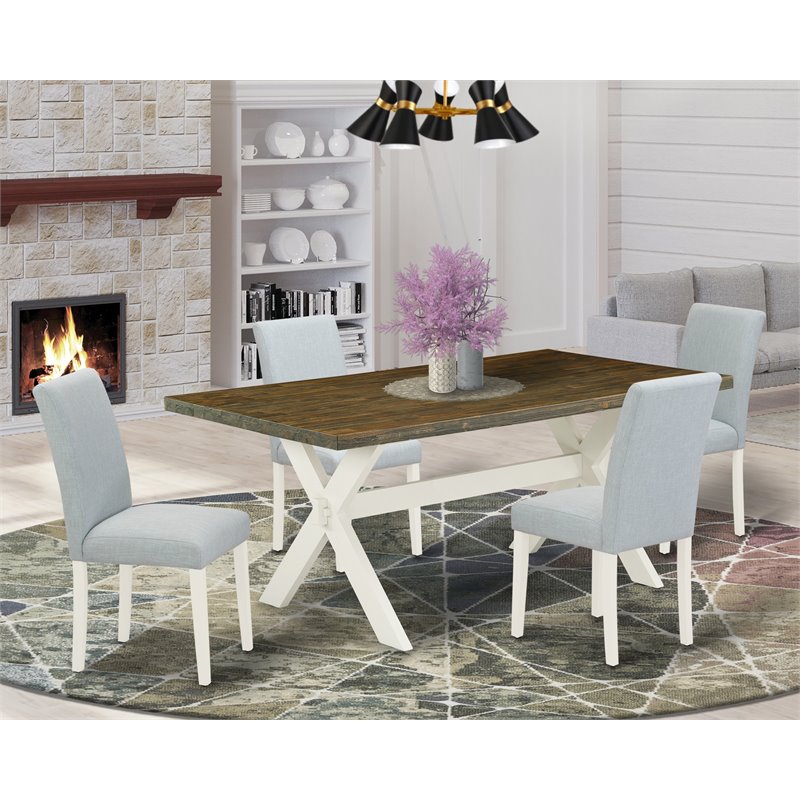 East West Furniture X-Style 5-piece Wood Dining Set in Linen White/Baby Blue