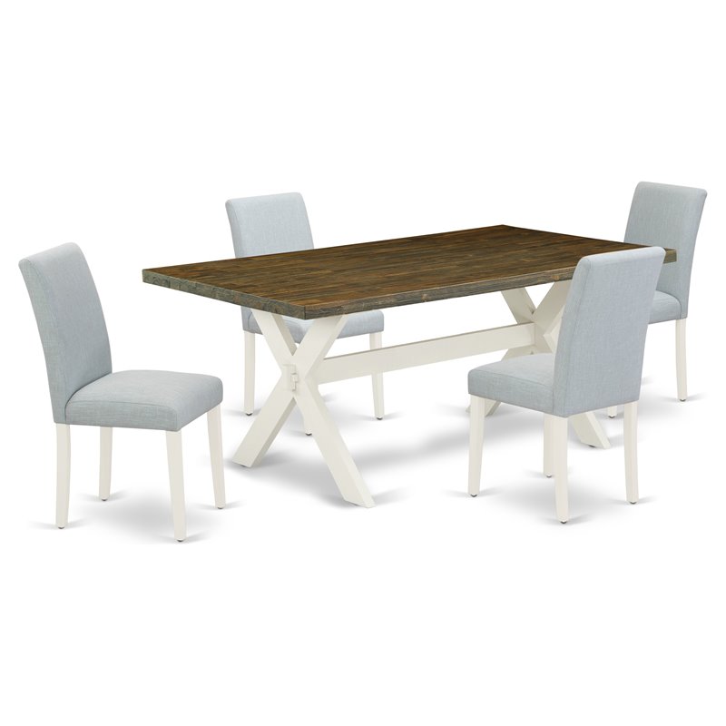 East West Furniture X-Style 5-piece Wood Dining Set in Linen White/Baby Blue