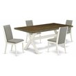 East West Furniture X-Style 5-piece Wood Dining Set in Linen White/Shitake