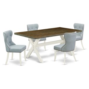 East West Furniture X-Style 5-piece Wood Dining Table Set in White/Baby Blue