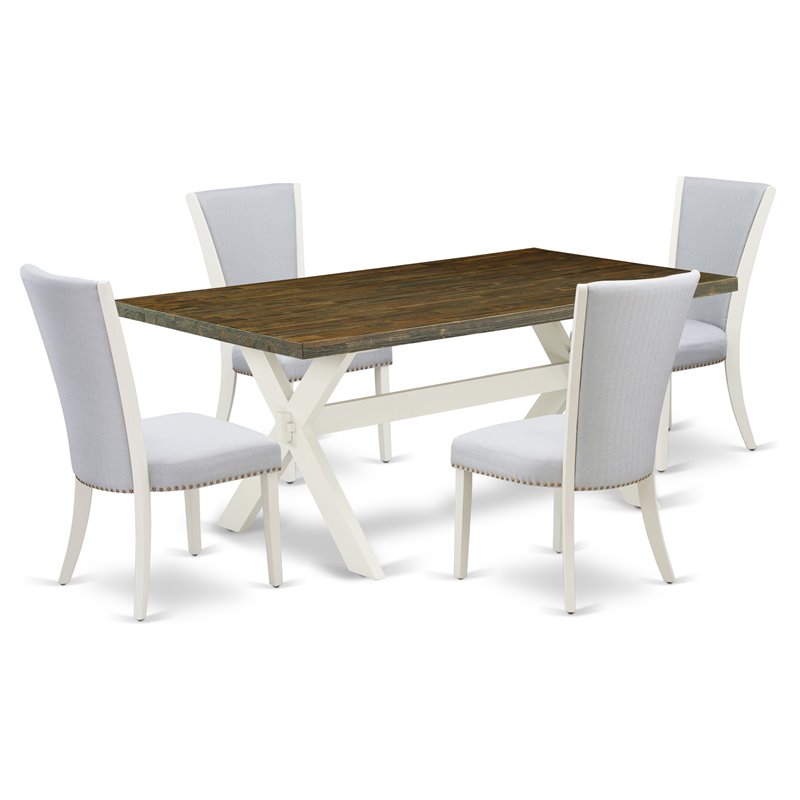 East West Furniture X-Style 5-piece Wood Dining Table Set in Linen White/Gray