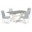 East West Furniture X-Style 5-piece Wood Dining Table Set in Linen White/Cement