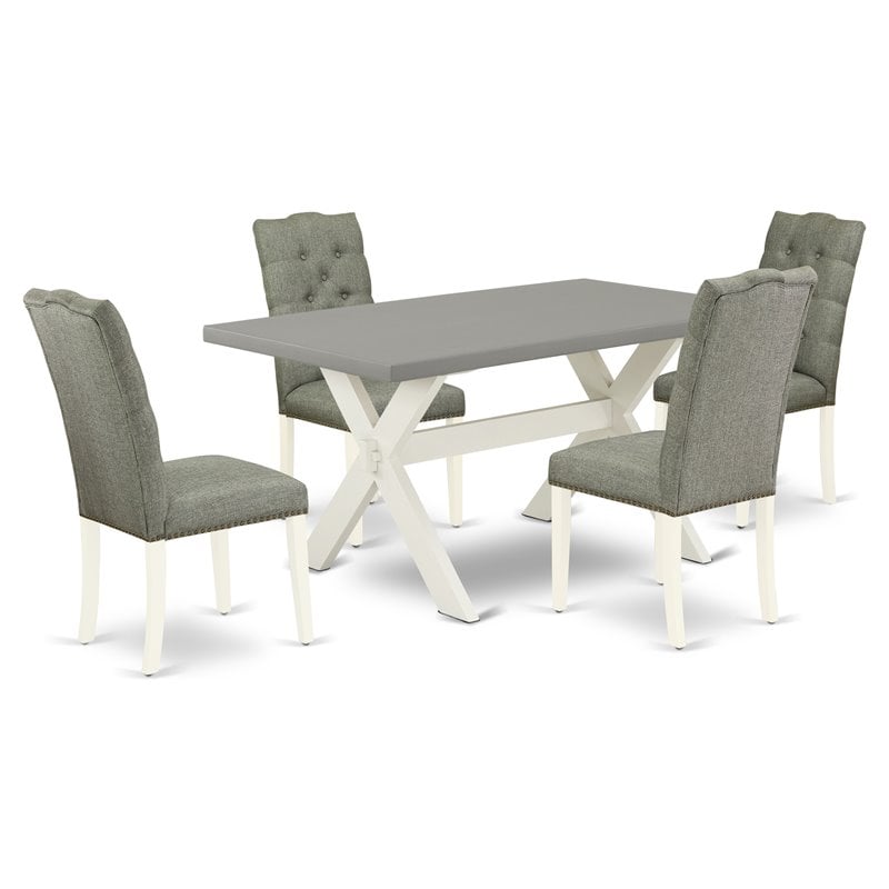 East West Furniture X-Style 5-piece Wood Dining Room Table Set in Linen White