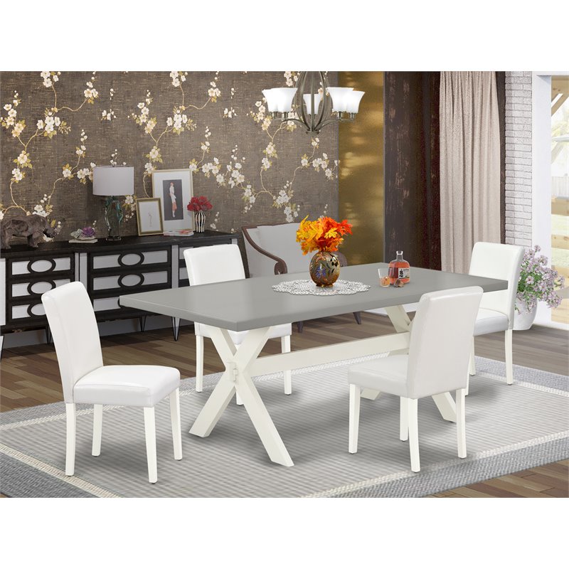 East West Furniture X-Style 5-piece Wood Dining Set in Cement and White