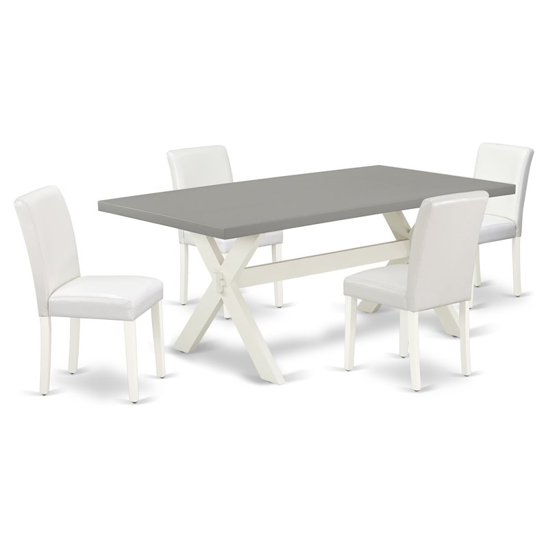 East West Furniture X-Style 5-piece Wood Dining Set in Cement and White