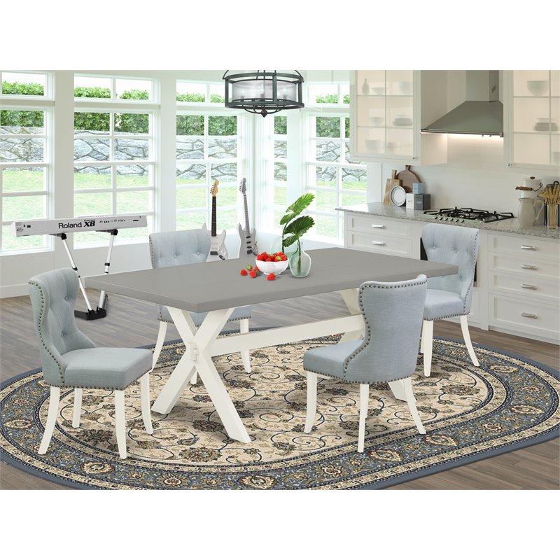 East West Furniture X-Style 5-piece Wood Kitchen Set in Linen White/Baby Blue