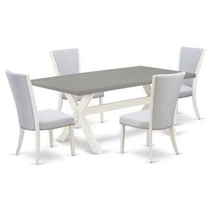 East West Furniture X-Style 5-piece Wood Dinette Set in Linen White/Gray