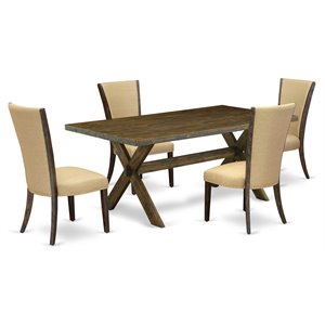 East West Furniture X-Style 5-piece Wood Dinette Set in Jacobean Brown