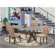 East West Furniture X-Style 5-piece Dining Set in Brown/Cement/Light Sable