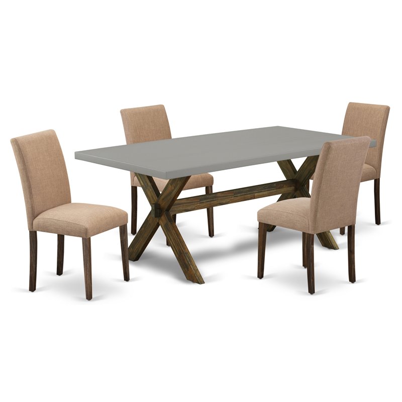 East West Furniture X-Style 5-piece Dining Set in Brown/Cement/Light Sable