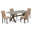 East West Furniture X-Style 5-piece Dining Set in Brown/Cement/Light Sable