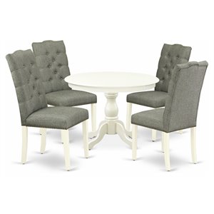 East West Furniture Hartland 5-piece Wood Dining Set in Linen White/Smoke