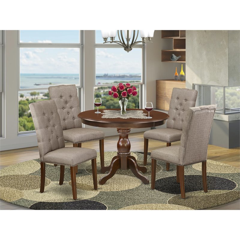 Dark mahogany dining table and online chairs