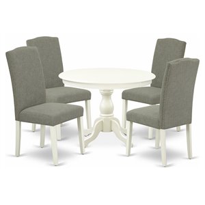East West Furniture Hartland 5-piece Wood Dining Set in Linen White/Dark Shitake