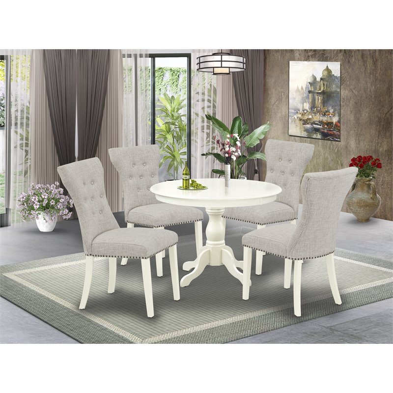East West Furniture Hartland 5-piece Wood Dining Set in Linen White/Doeskin