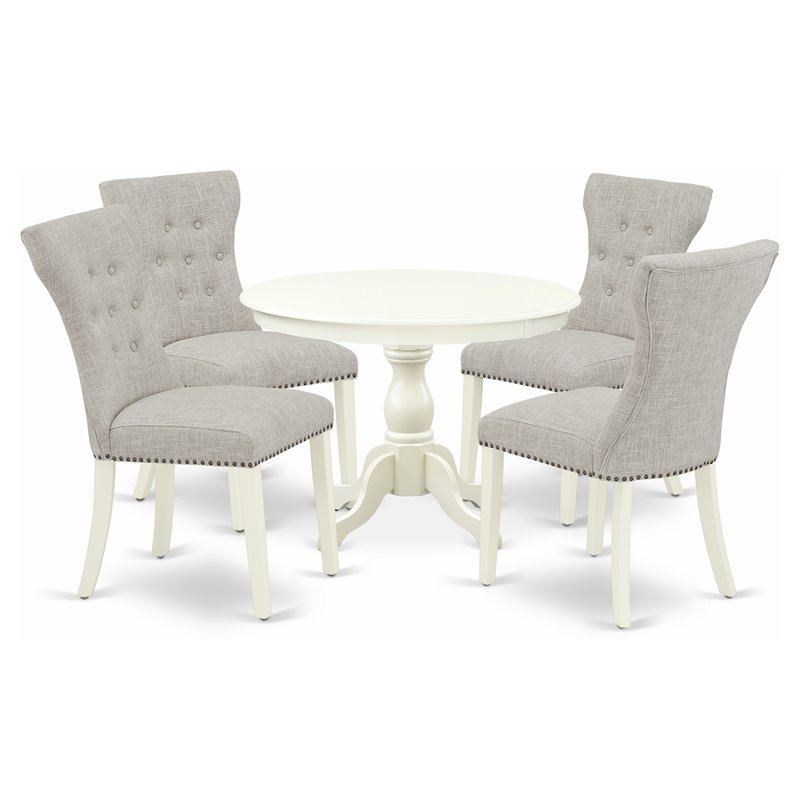 East West Furniture Hartland 5-piece Wood Dining Set in Linen White/Doeskin