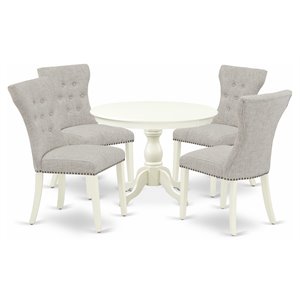 East West Furniture Hartland 5-piece Wood Dining Set in Linen White/Doeskin