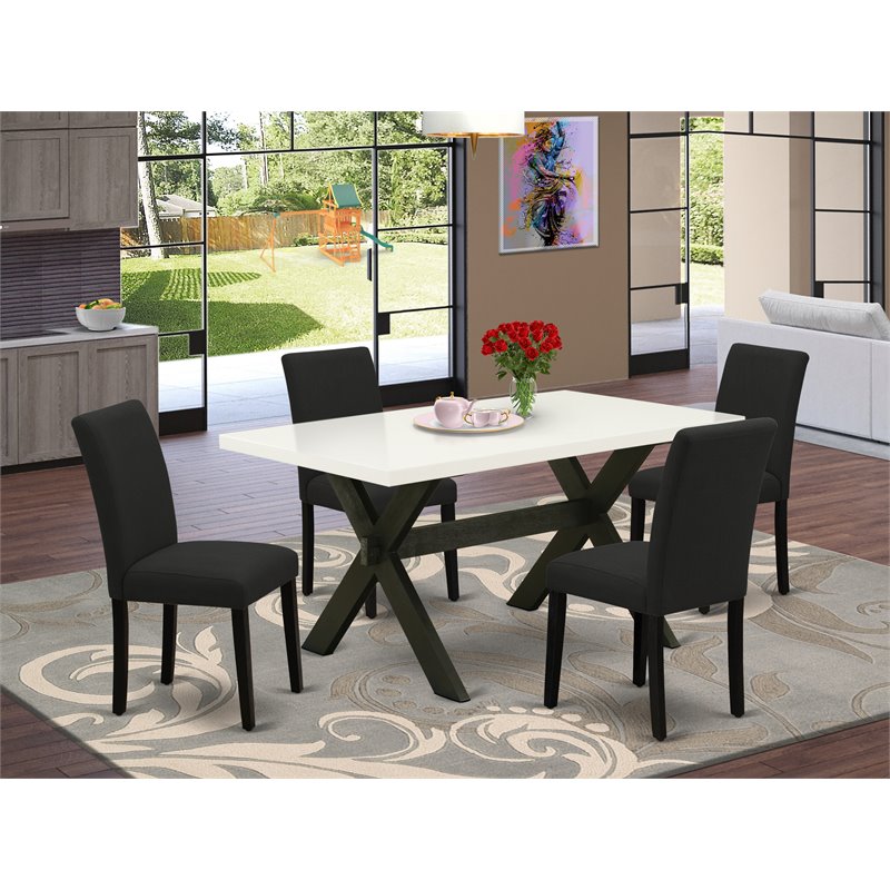 East West Furniture X-Style 5-piece Wood Dining Set in Black/Linen white