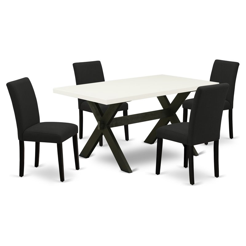 East West Furniture X-Style 5-piece Wood Dining Set in Black/Linen white