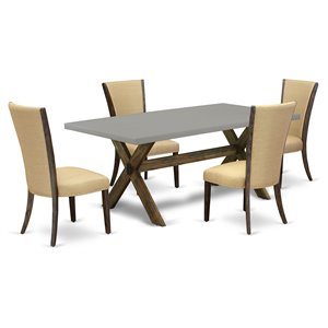 East West Furniture X-Style 5-piece Wood Dinette Set in Jacobean Brown/Cement