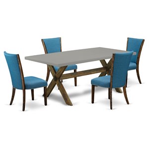 East West Furniture X-Style 5-piece Wood Dinette Table Set in Brown/Cement