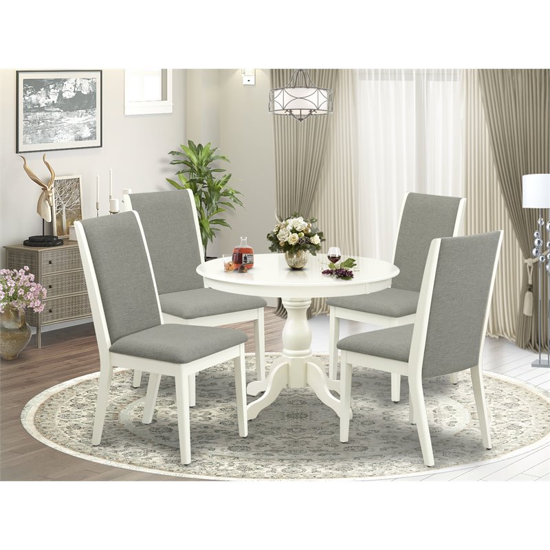 East West Furniture Hartland 5-piece Wood Dining Set in Linen White/Shitake