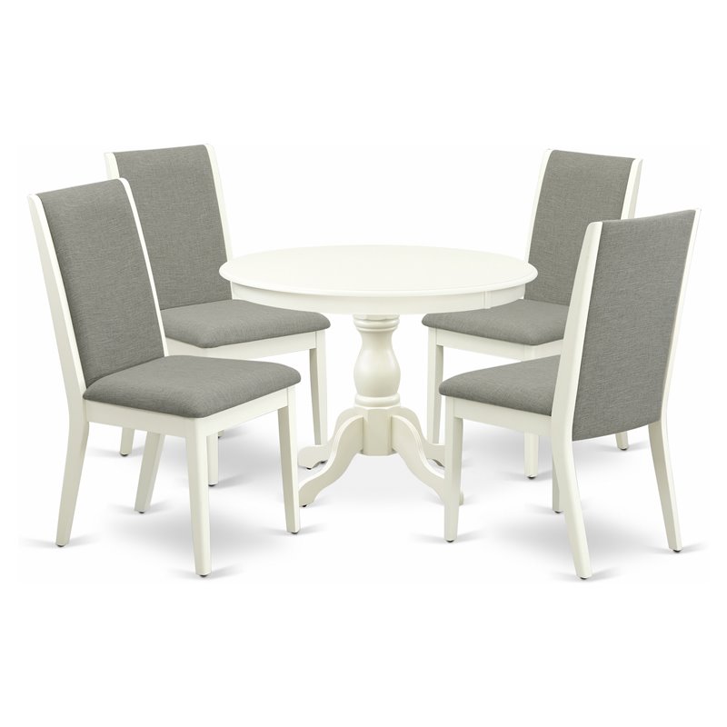 East West Furniture Hartland 5-piece Wood Dining Set in Linen White/Shitake