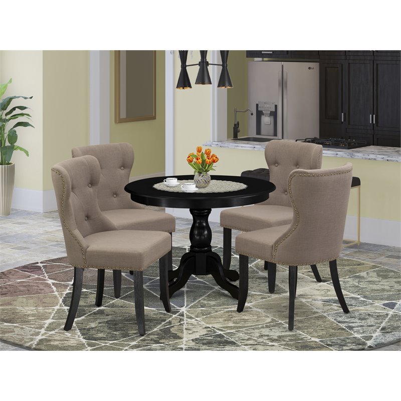East West Furniture Hartland 5-piece Wood Dining Set in Wire Brush Black/Coffee