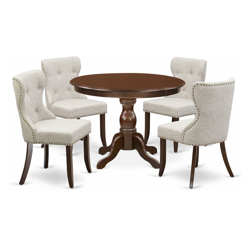 East West Furniture Hartland 5-piece Wood Dining Set in Mahogany/Doeskin