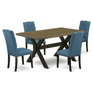 East West Furniture X-Style 5-piece Dining Room Table Set in Black/Mineral Blue