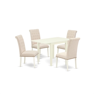 East West Furniture 5-Piece Wood Dining Set in Linen White/Light Beige