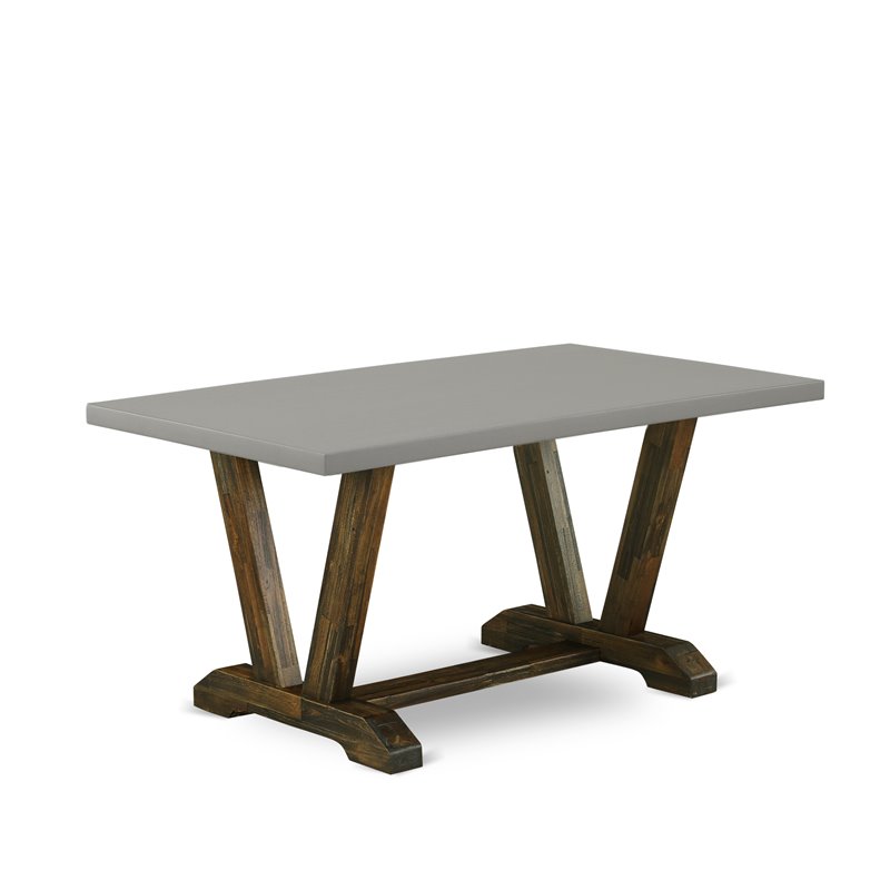 East West Furniture V-Style 5-piece Wood Dining Set in Jacobean Brown/Cement