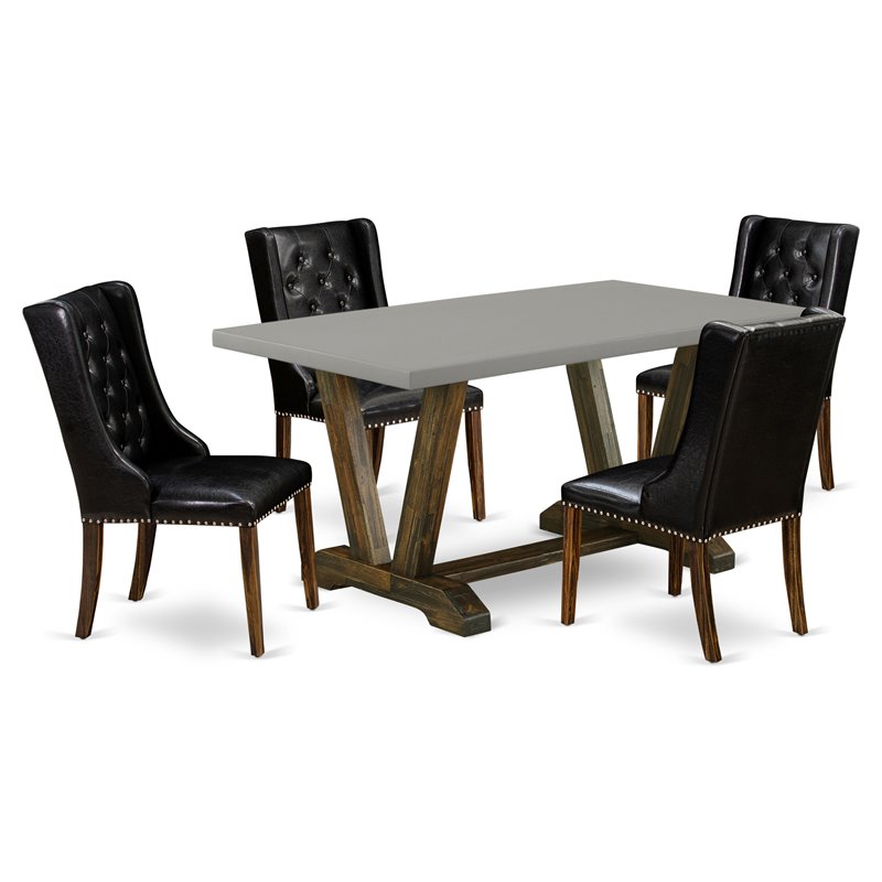 East West Furniture V-Style 5-piece Wood Dining Set in Jacobean Brown/Cement