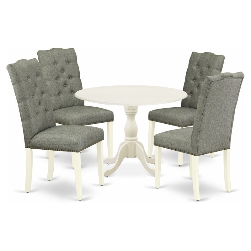 East West Furniture Dublin 5-piece Wood Dining Set in Linen White/Smoke