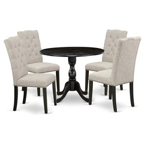 East West Furniture Dublin 5-piece Wood Dining Set in Wire Brush Black/Doeskin