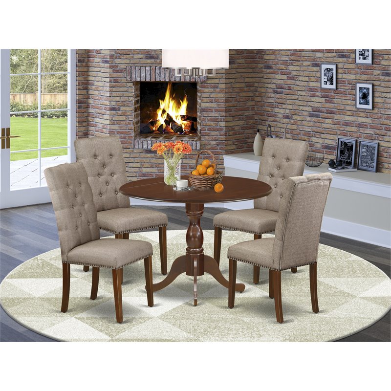 East West Furniture Dublin 5-piece Wood Dining Set in Mahogany/Dark Khaki