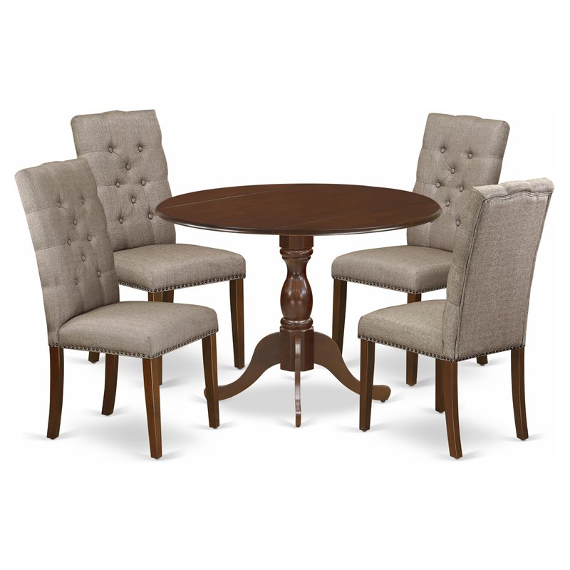 East West Furniture Dublin 5-piece Wood Dining Set in Mahogany/Dark Khaki